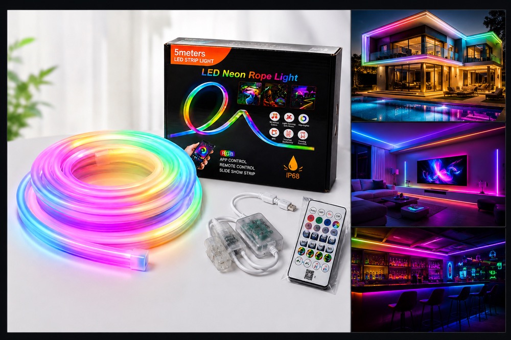 ریسه نئون فلکسی RGB هوشمند 5 متری | ریسه LED رنگی با ریموت و اپلیکیشن